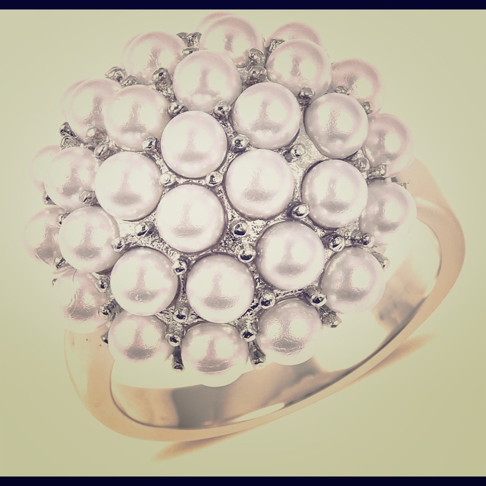 Simulated Pearl Ring in Stainless Steel